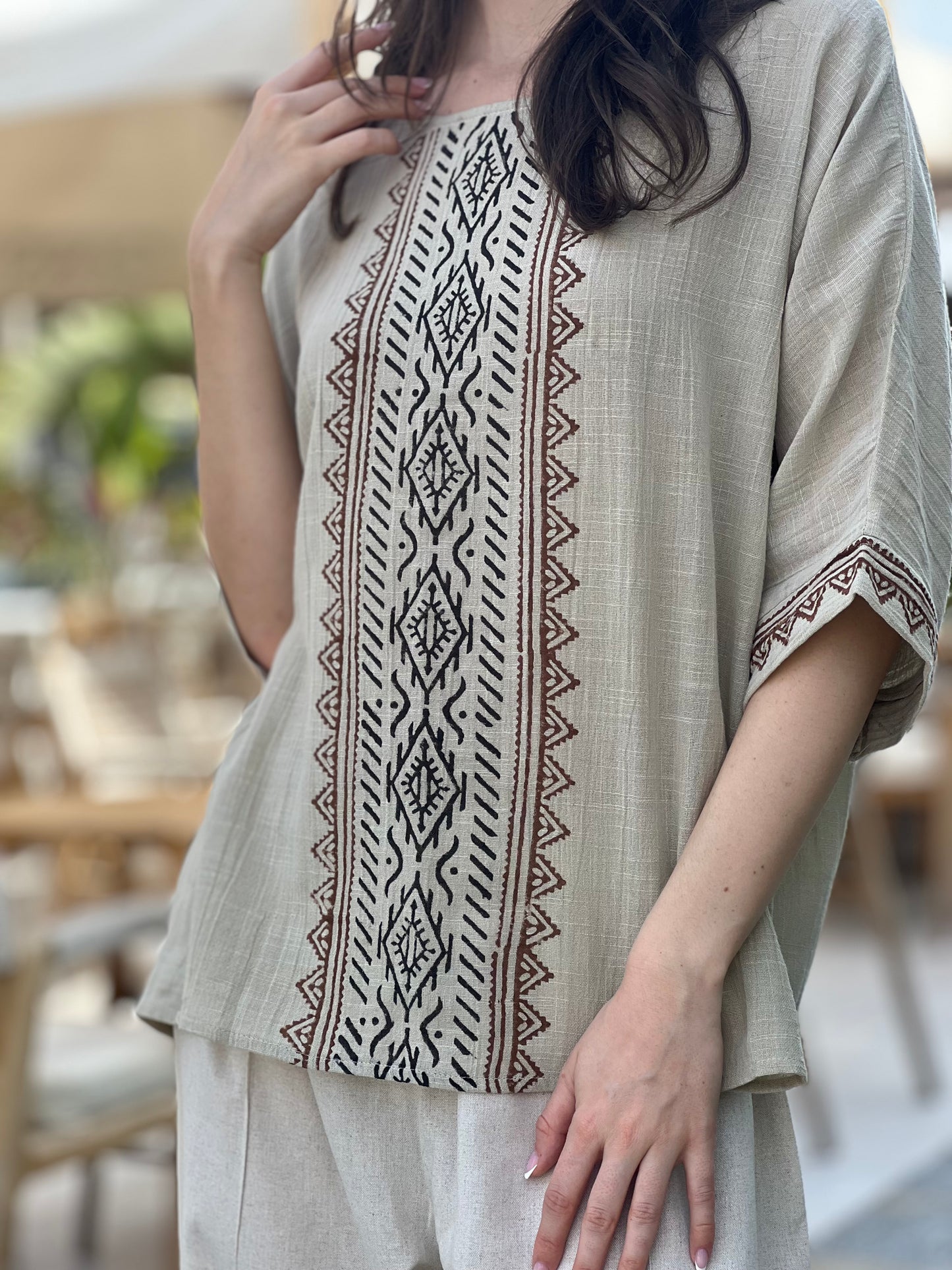 Olive Hand Drawn Print Top
