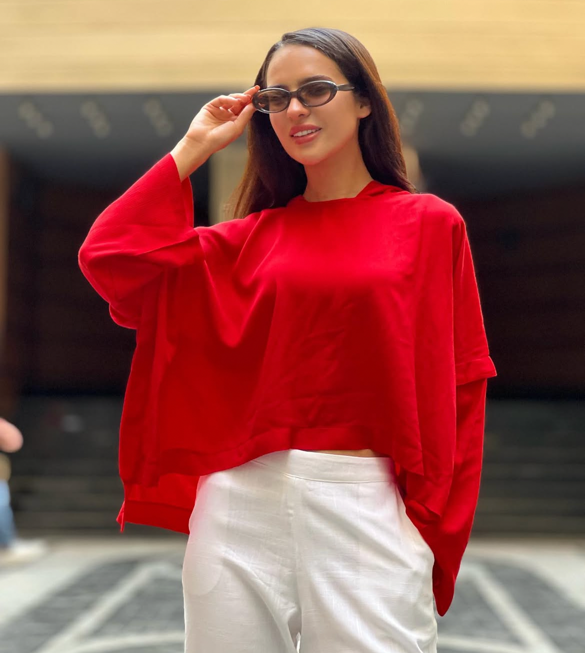 Oversized Ribbed Chiffon Top
