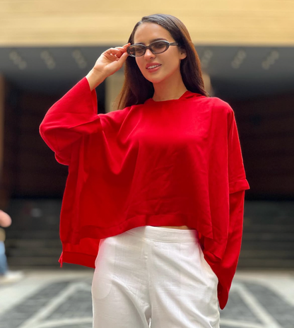 Oversized Ribbed Chiffon Top