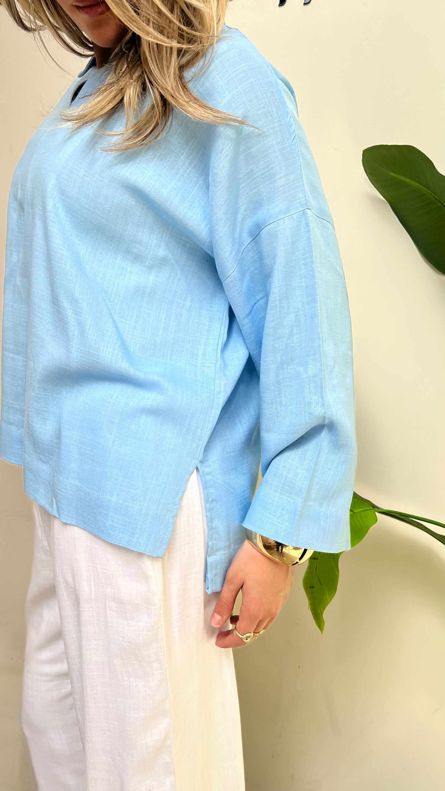 Baby Blue Pure Linen Summer Top