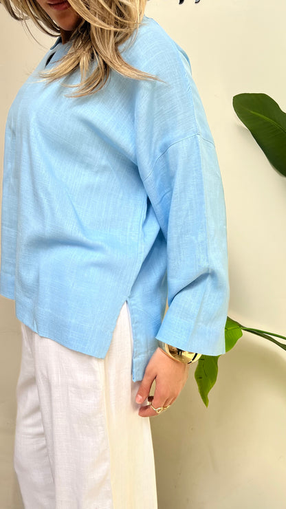 Baby Blue Pure Linen Summer Top