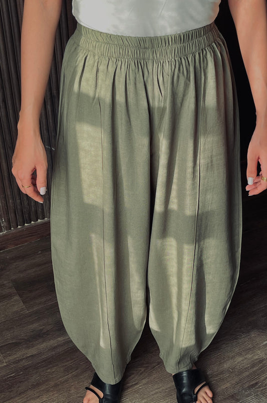 Olive linen balloon pants