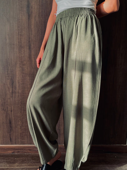 Olive linen balloon pants