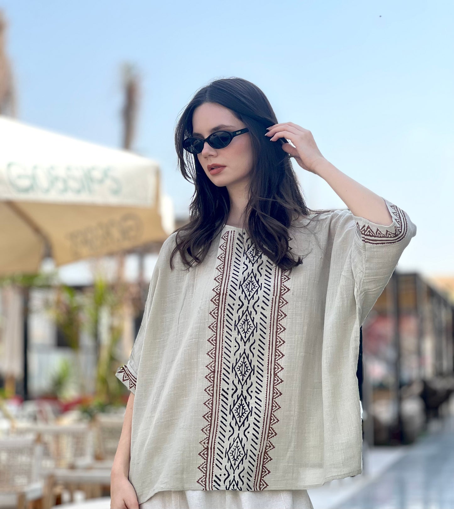 Olive Hand Drawn Print Top
