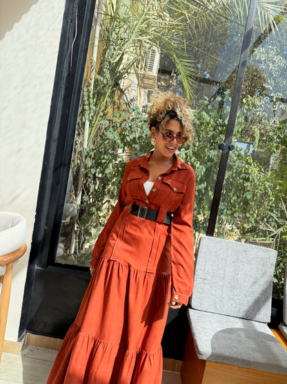 Dark Orange Linen Dress