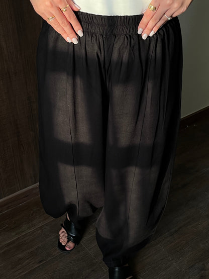 Black balloon linen pants
