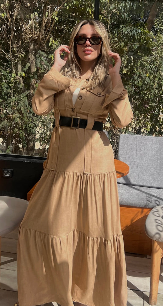 Beige Linen Dress