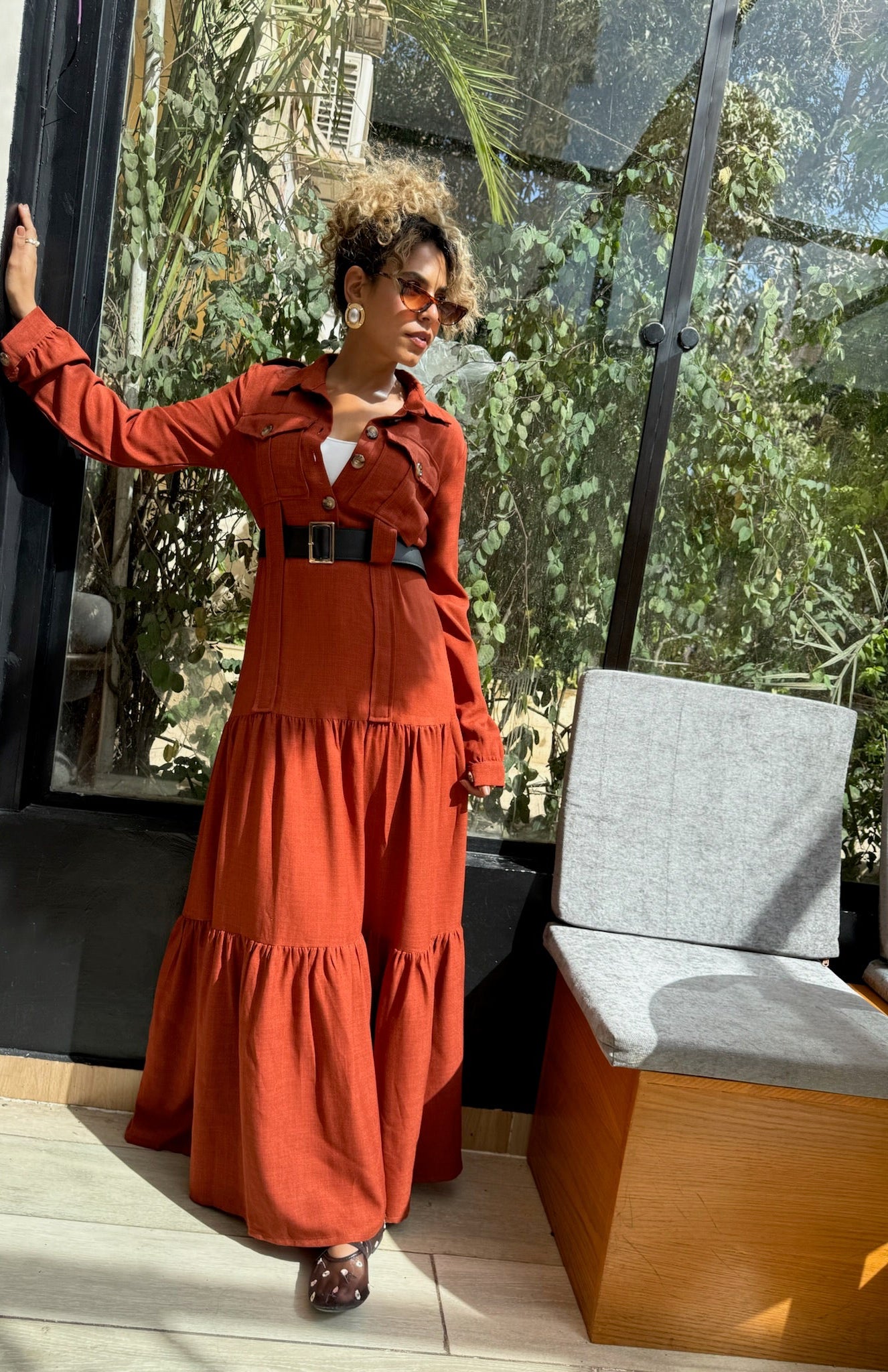 Dark Orange Linen Dress