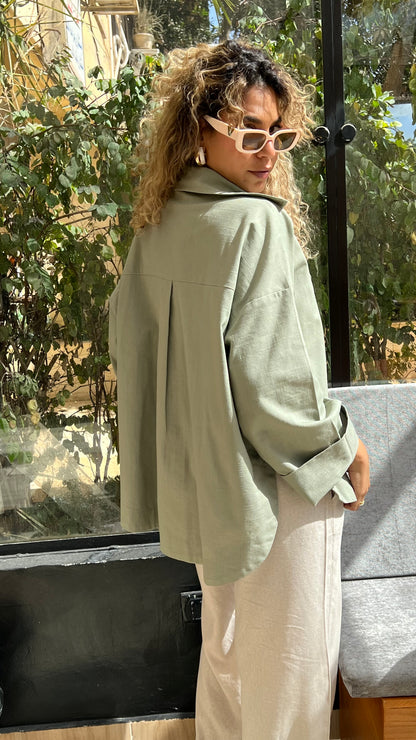 Olive Pure Linen Shirt