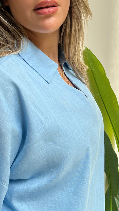 Baby Blue Pure Linen Summer Top