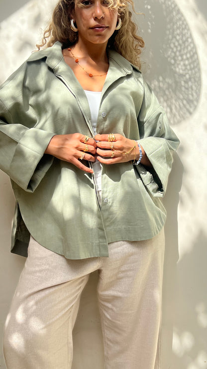 Olive Pure Linen Shirt