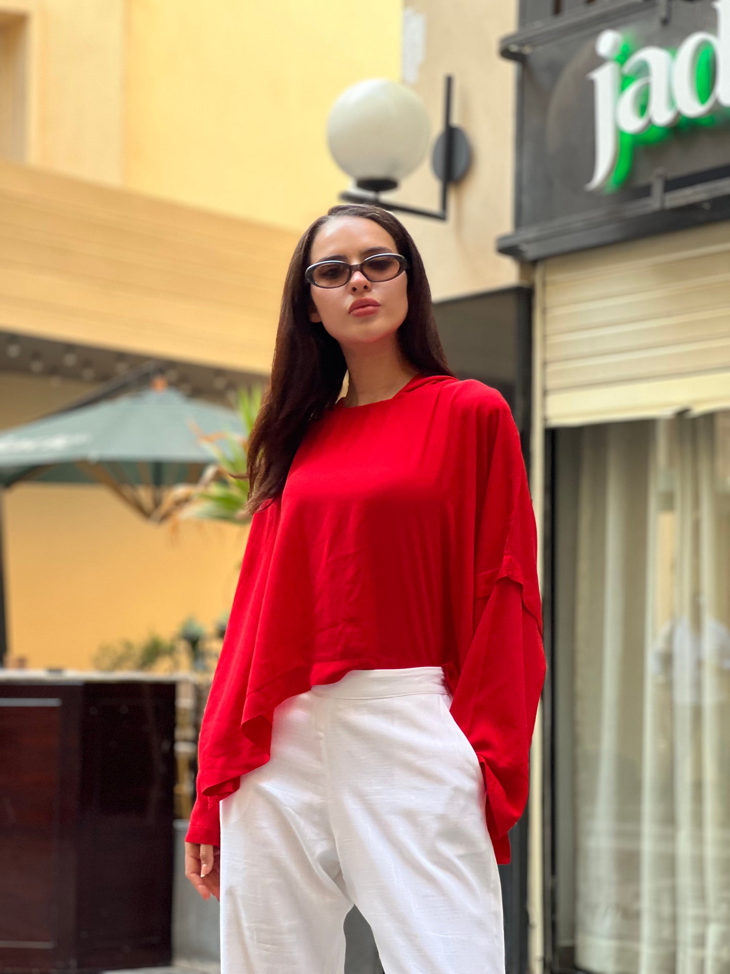 Oversized Ribbed Chiffon Top