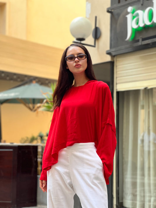 Oversized Ribbed Chiffon Top