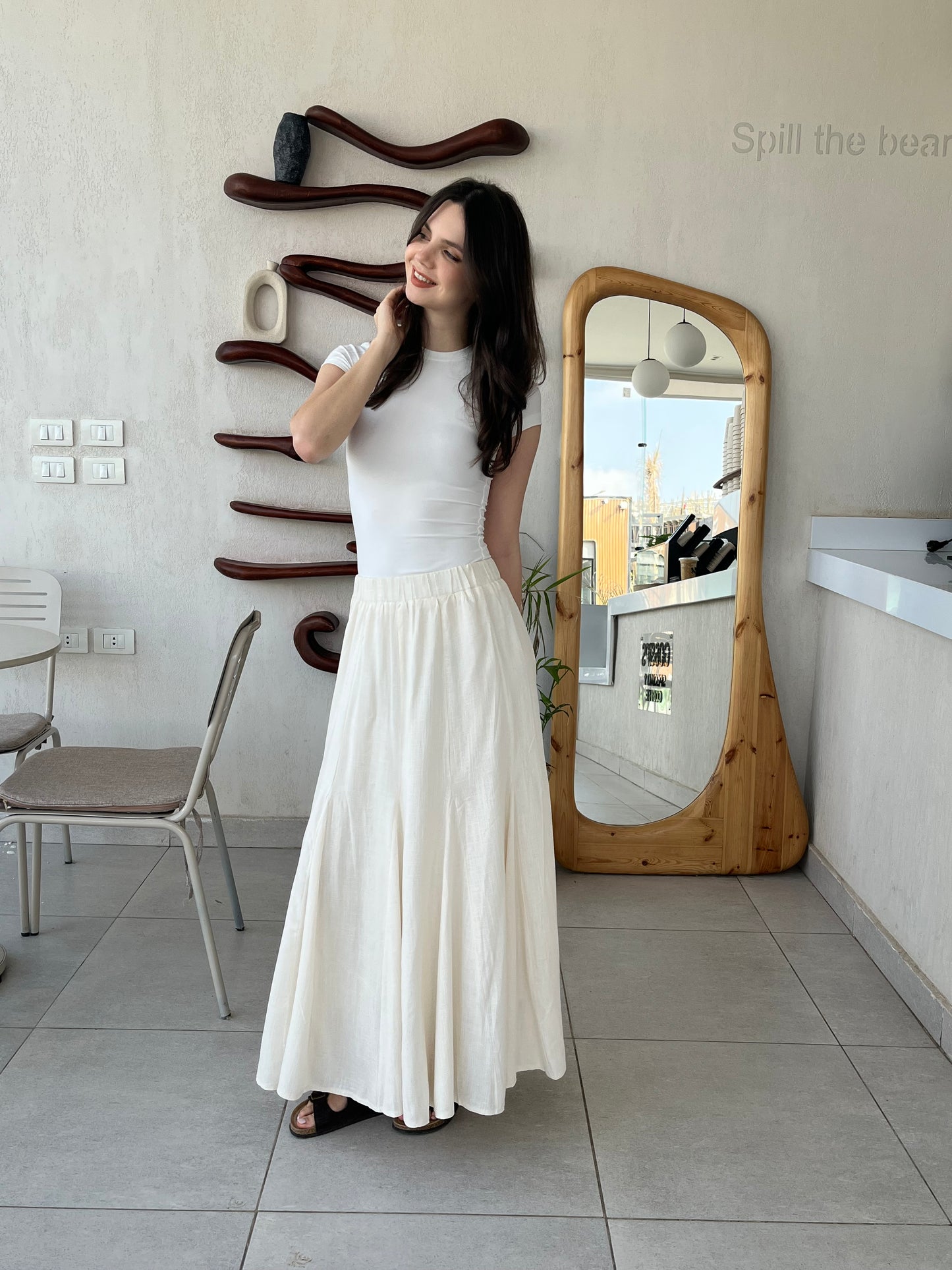 Creamy linen skirt
