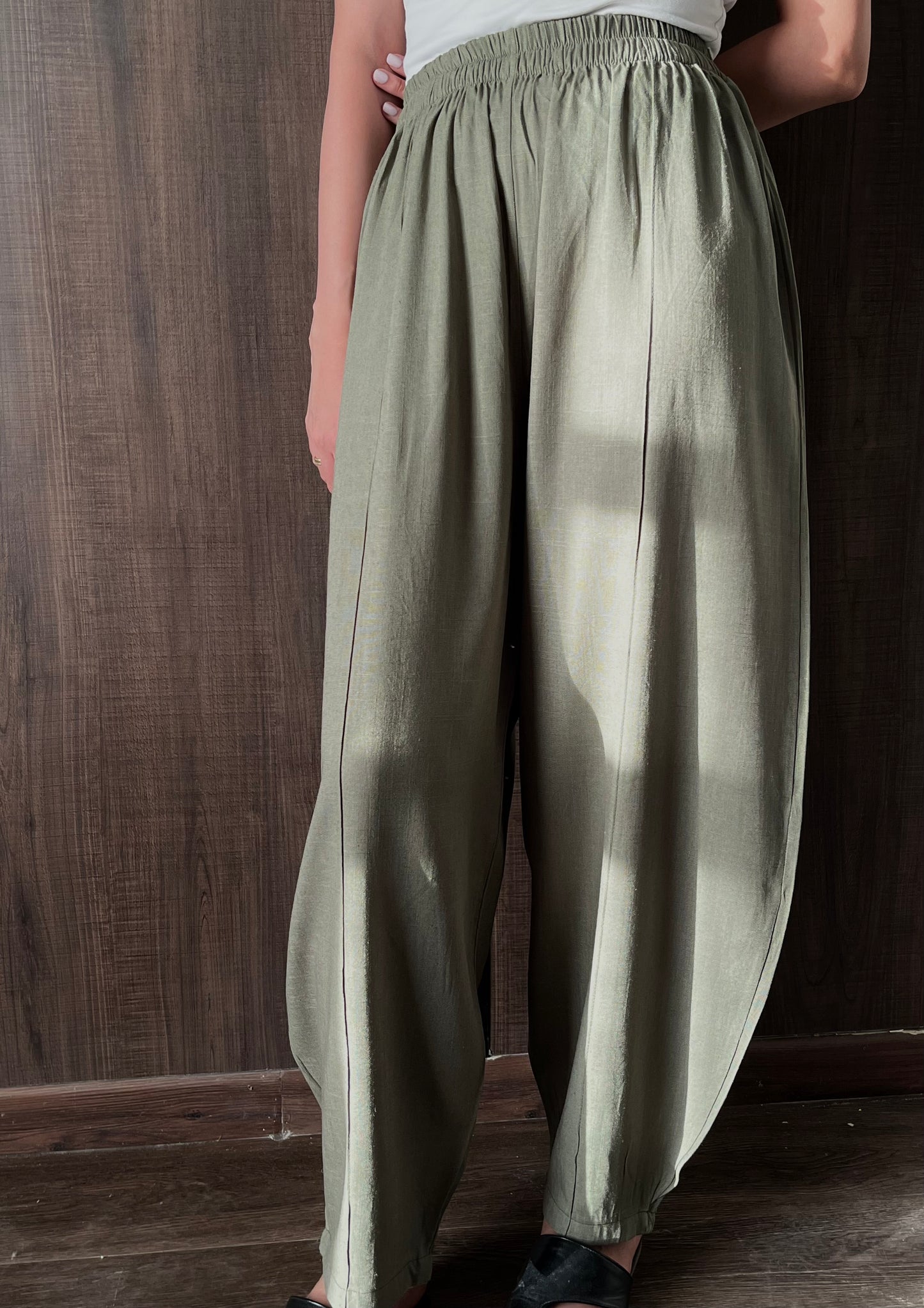 Olive linen balloon pants